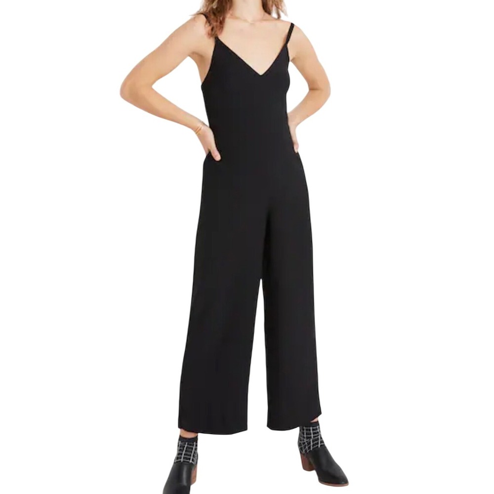 Madewell Black V-Neck Wide-Leg Jumpsuit